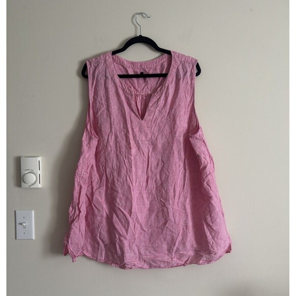Talbots Plus 3X 100% LINEN Sleeveless Tunic Top Pink Split V Neck Lagenlook - Picture 1 of 6